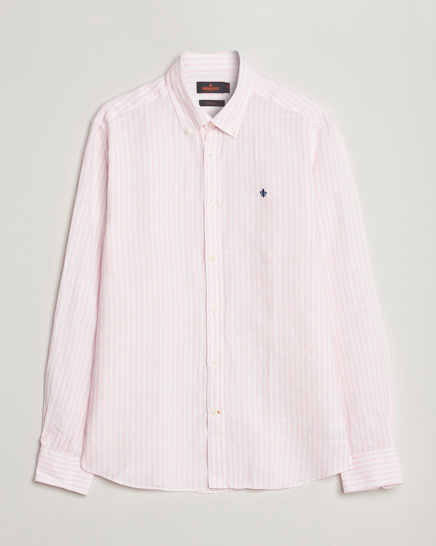 Mies | Kauluspaidat | Morris | Douglas Linen Button Down Striped Shirt Pink/White
