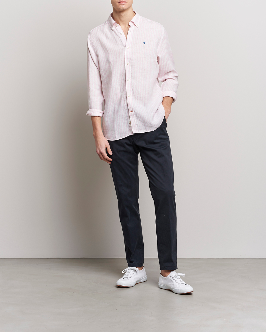 Mies | Kauluspaidat | Morris | Douglas Linen Button Down Striped Shirt Pink/White
