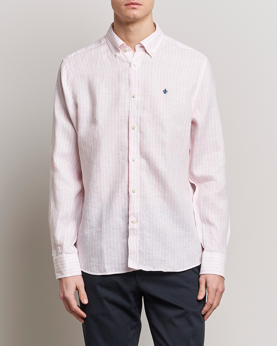 Mies | Pellavapaidat | Morris | Douglas Linen Button Down Striped Shirt Pink/White