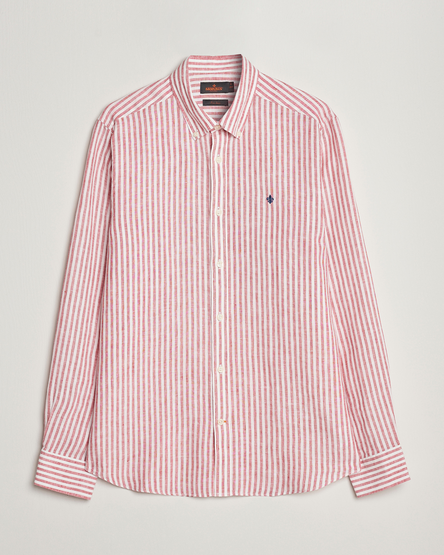 Mies | Kauluspaidat | Morris | Douglas Linen Button Down Striped Shirt Orange/White
