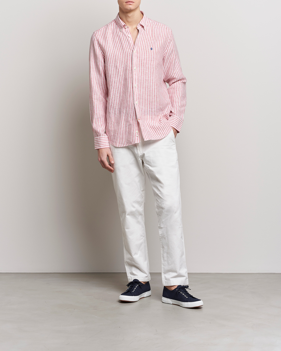 Mies | Kauluspaidat | Morris | Douglas Linen Button Down Striped Shirt Orange/White