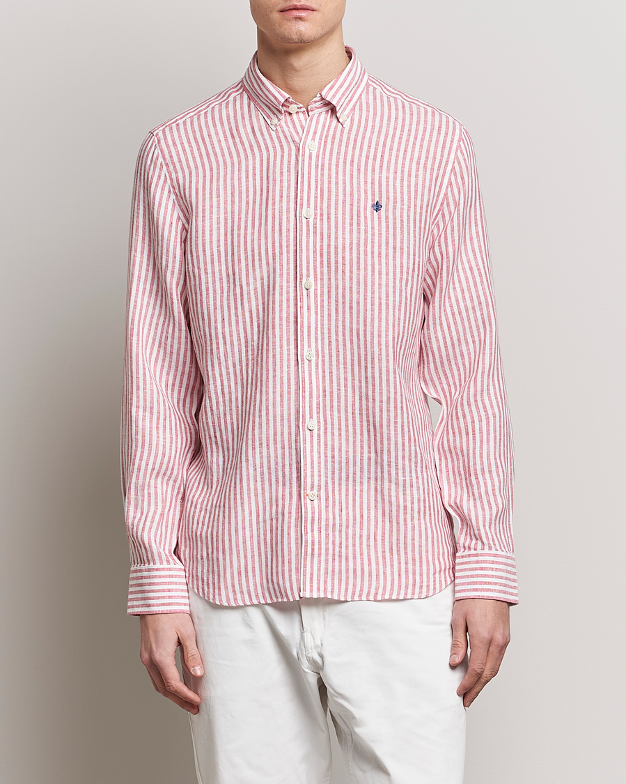 Mies | Pellavapaidat | Morris | Douglas Linen Button Down Striped Shirt Orange/White