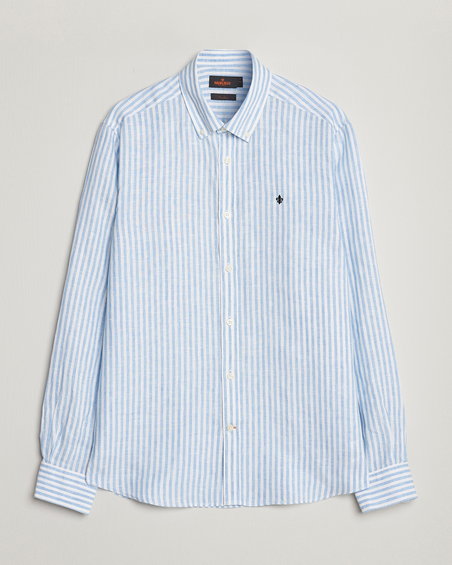 Mies | Kauluspaidat | Morris | Douglas Linen Button Down Striped Shirt Blue/White
