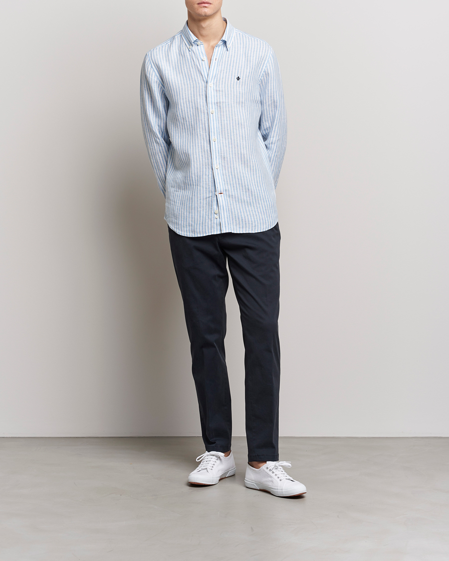 Mies | Kauluspaidat | Morris | Douglas Linen Button Down Striped Shirt Blue/White