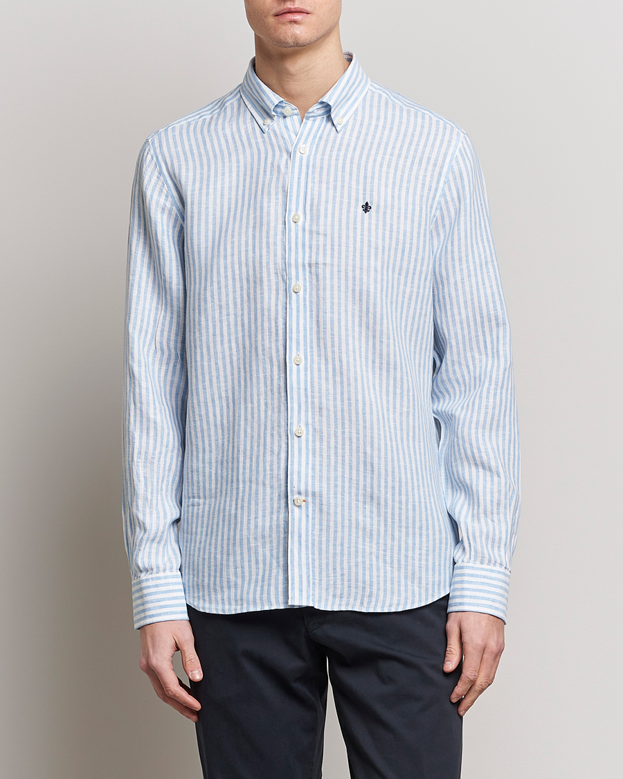 Mies |  | Morris | Douglas Linen Button Down Striped Shirt Blue/White