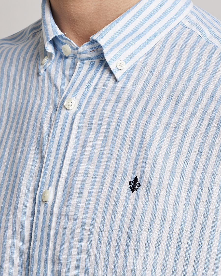 Mies | Kauluspaidat | Morris | Douglas Linen Button Down Striped Shirt Blue/White