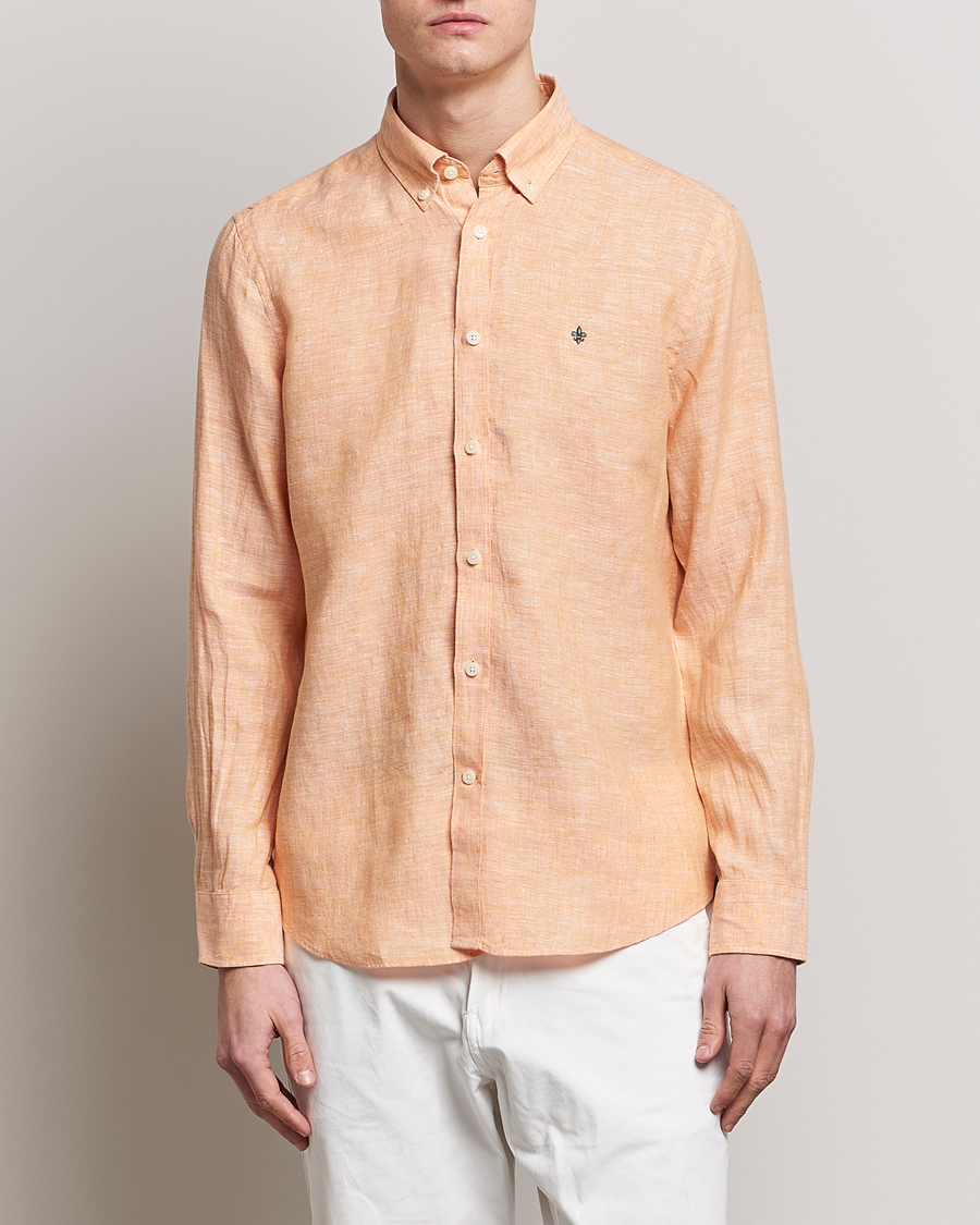 Mies | Pellavapaidat | Morris | Douglas Linen Button Down Shirt Orange