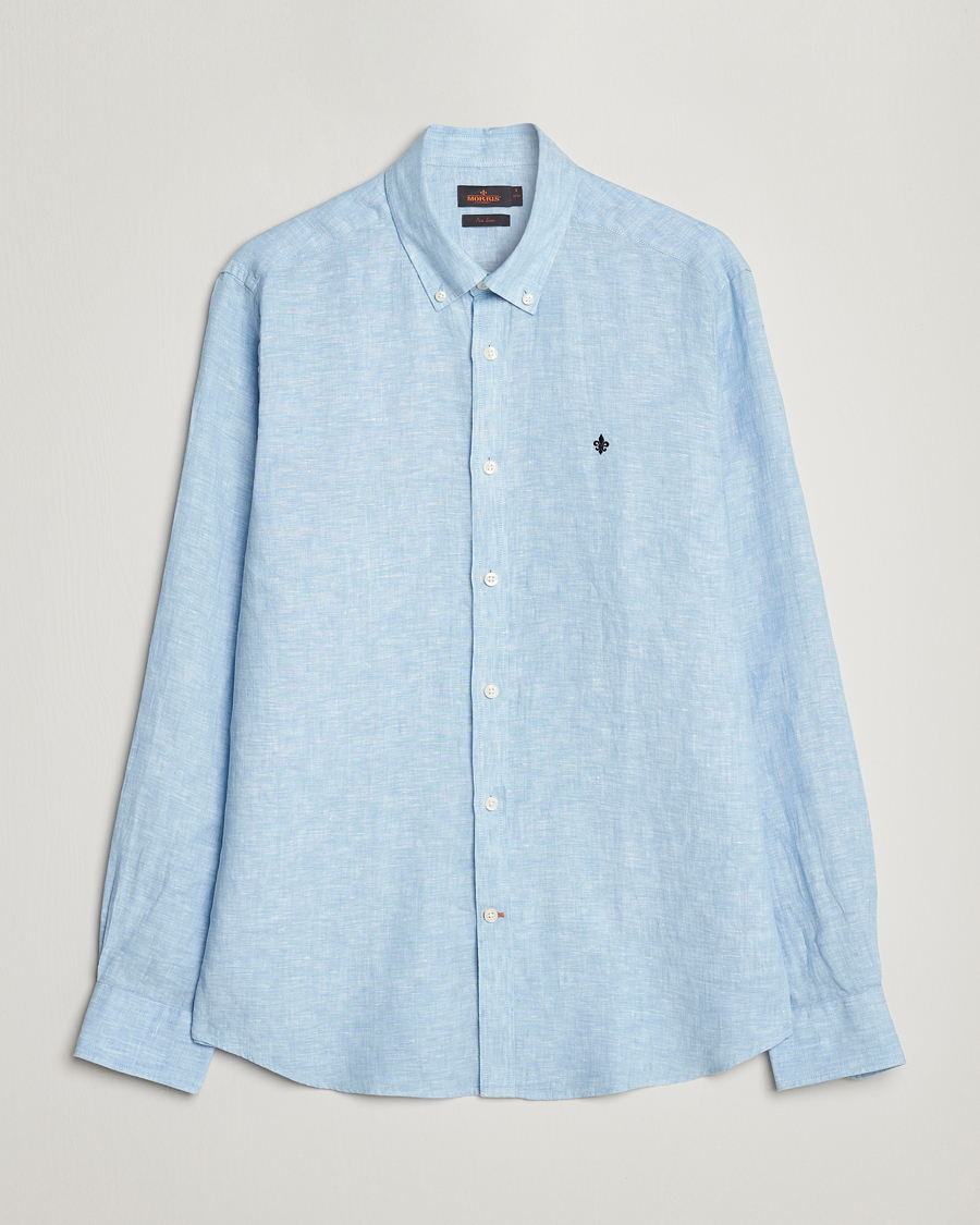 Mies | Kauluspaidat | Morris | Douglas Linen Button Down Shirt Light Blue