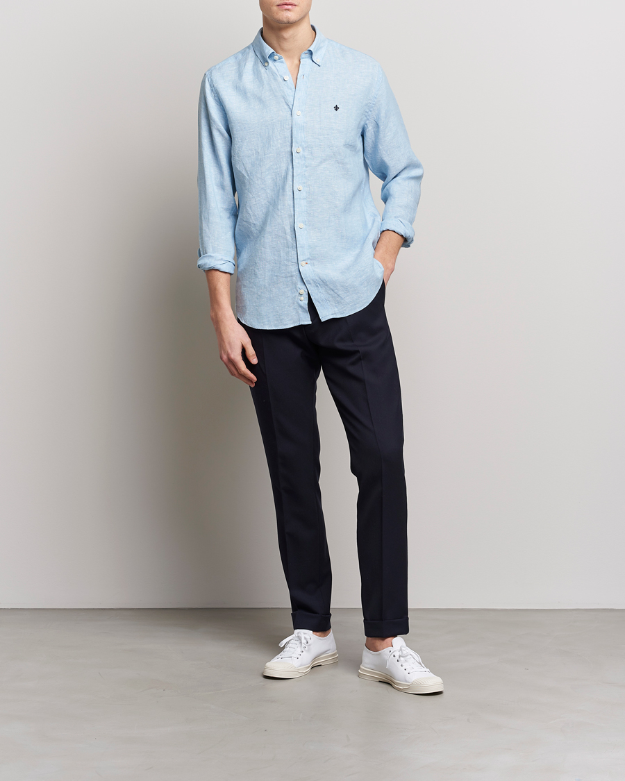 Mies | Kauluspaidat | Morris | Douglas Linen Button Down Shirt Light Blue
