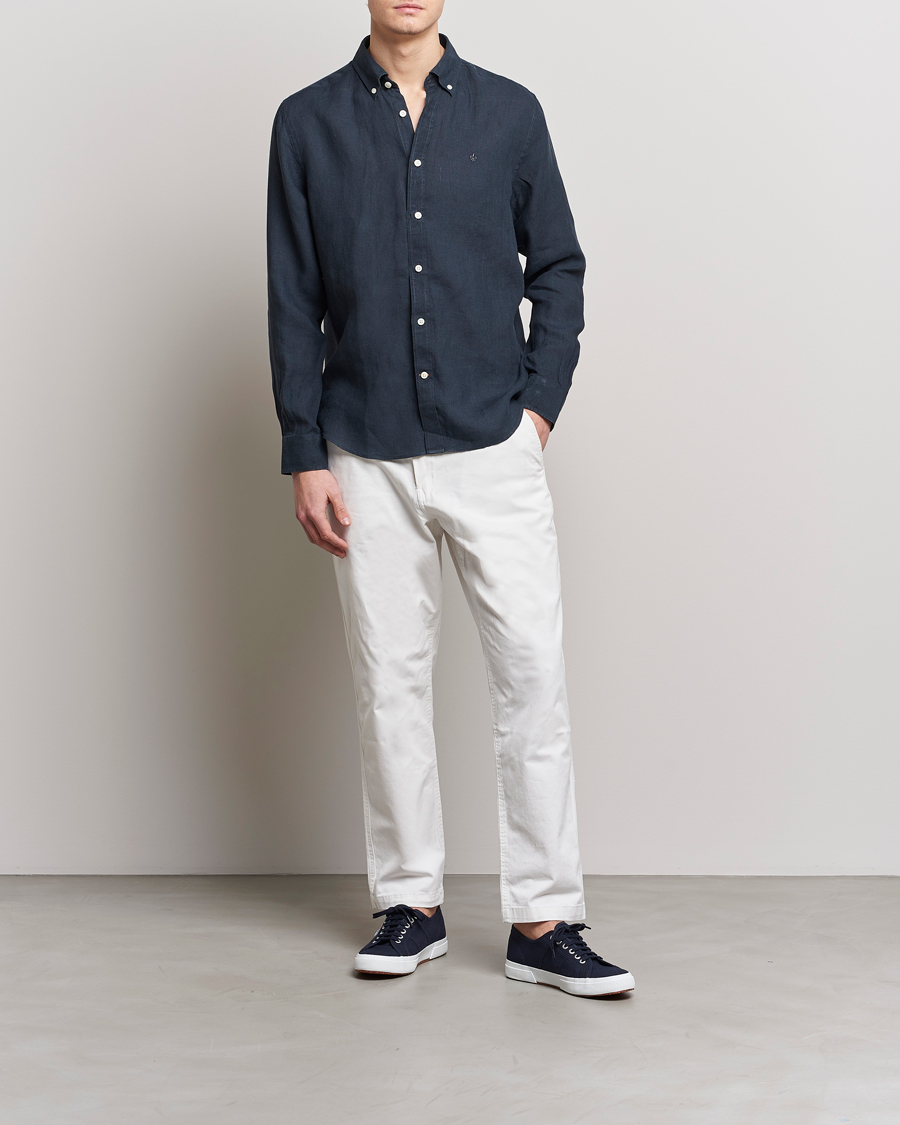 Mies | Kauluspaidat | Morris | Douglas Linen Button Down Shirt Navy