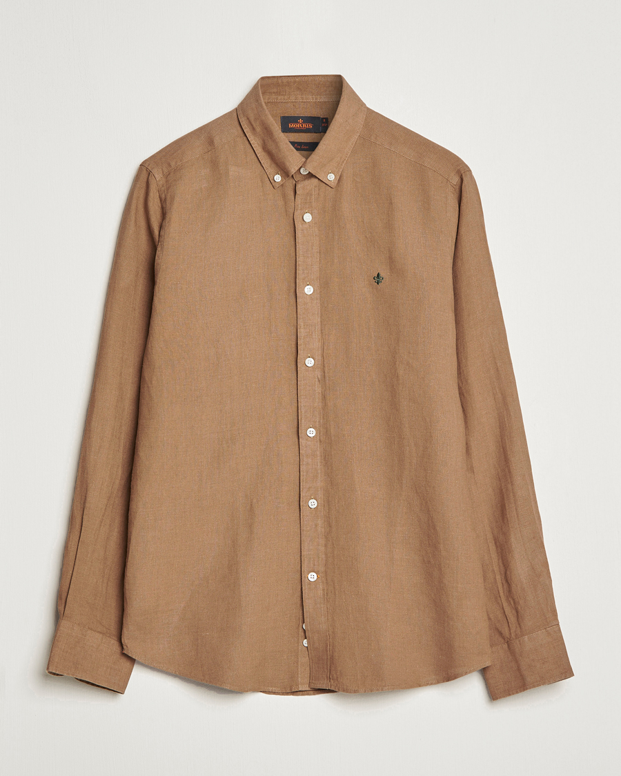 Mies | Kauluspaidat | Morris | Douglas Linen Button Down Shirt Khaki Brown
