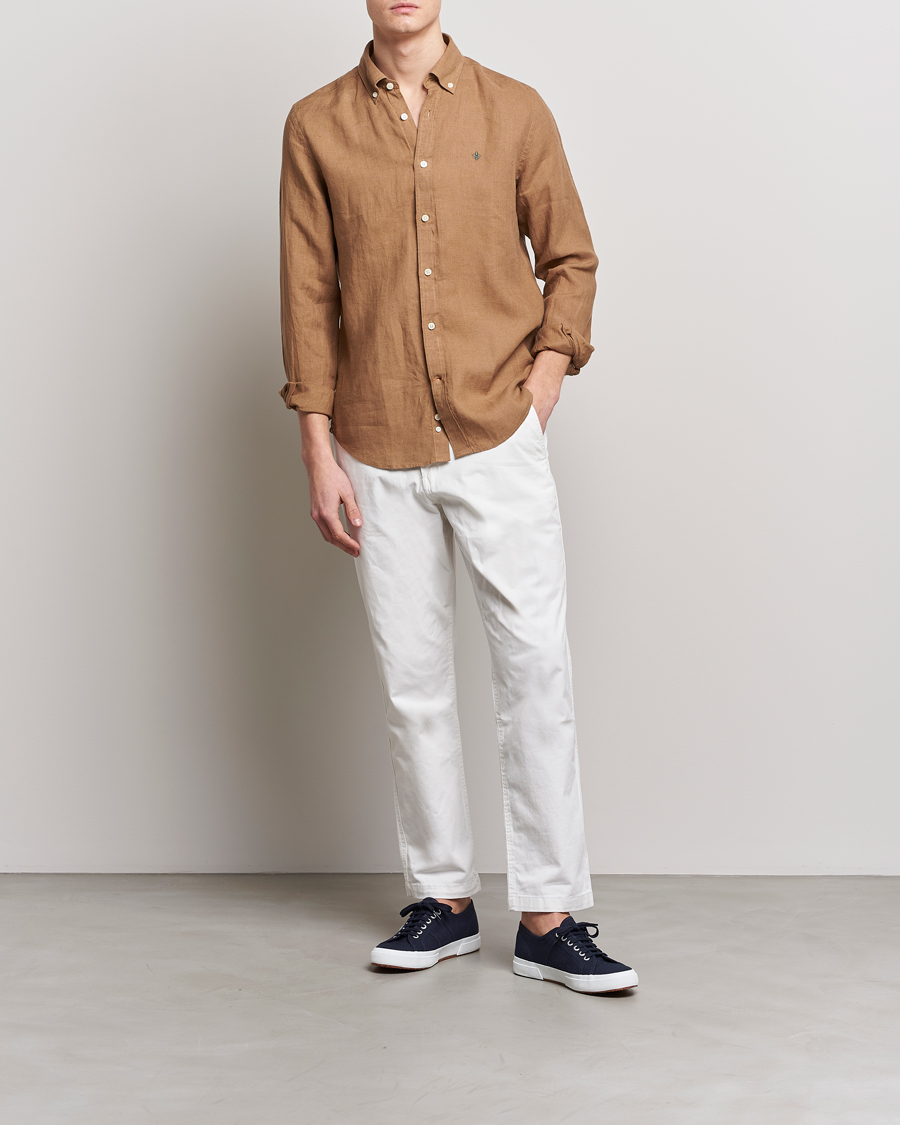 Mies | Kauluspaidat | Morris | Douglas Linen Button Down Shirt Khaki Brown
