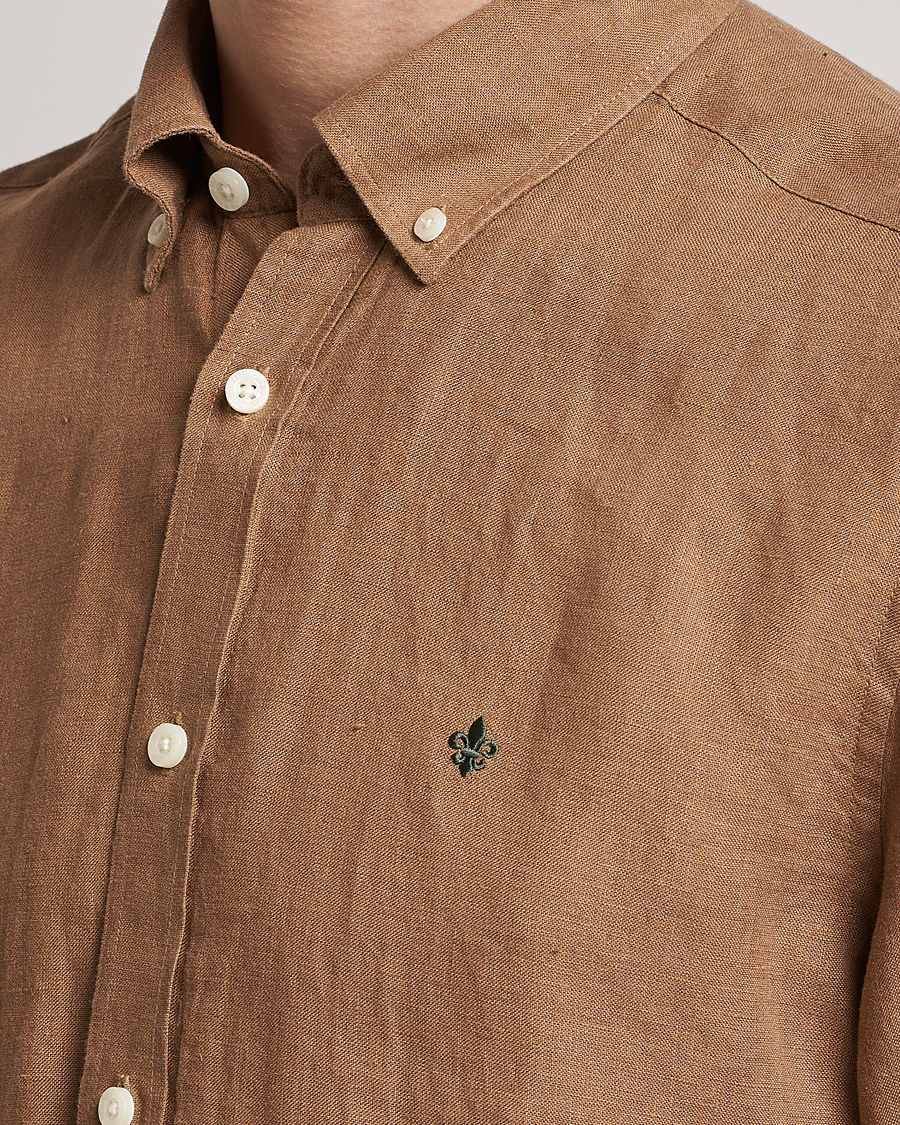 Mies | Kauluspaidat | Morris | Douglas Linen Button Down Shirt Khaki Brown