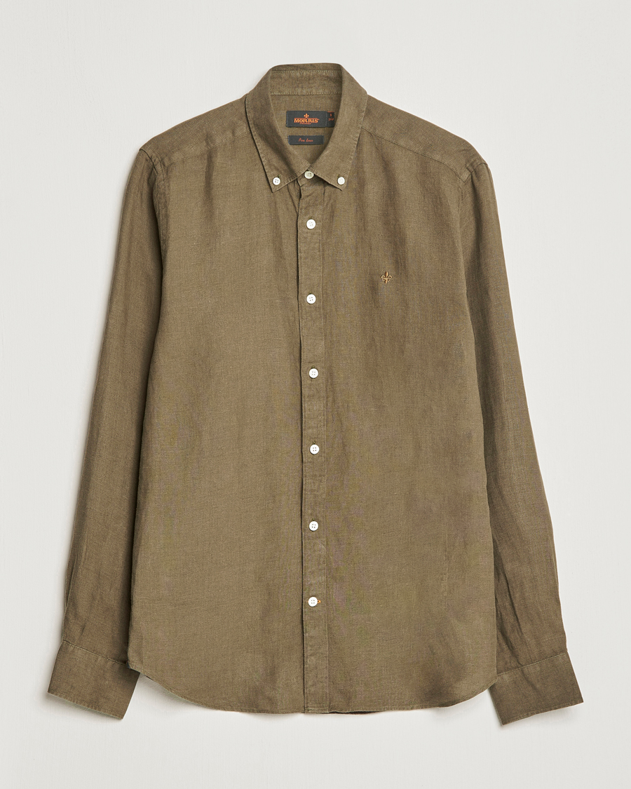 Mies | Kauluspaidat | Morris | Douglas Linen Button Down Shirt Dark Green