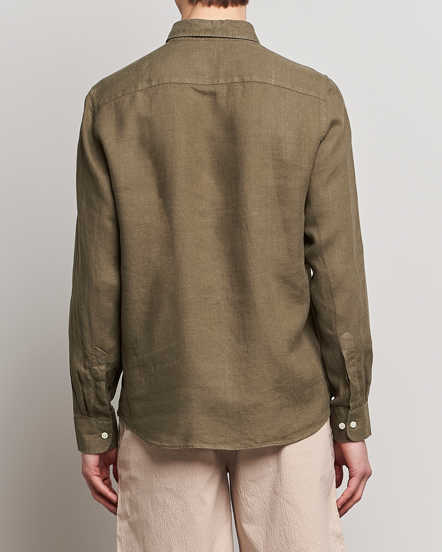 Mies | Kauluspaidat | Morris | Douglas Linen Button Down Shirt Dark Green