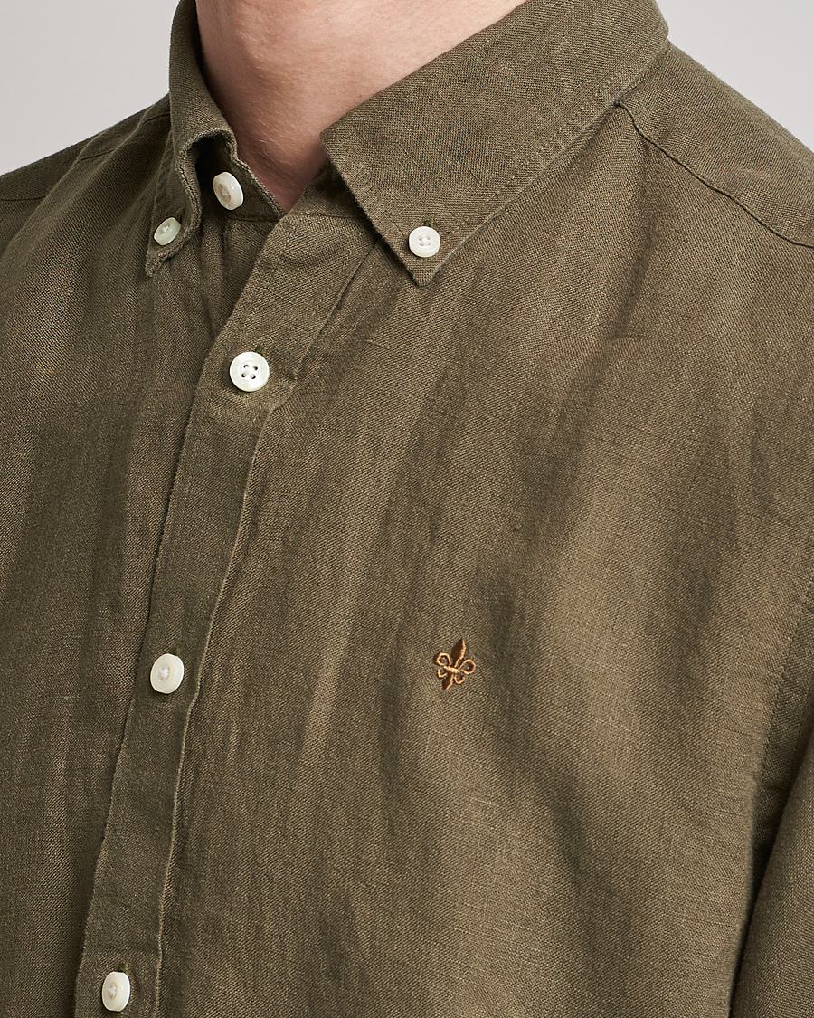Mies | Kauluspaidat | Morris | Douglas Linen Button Down Shirt Dark Green