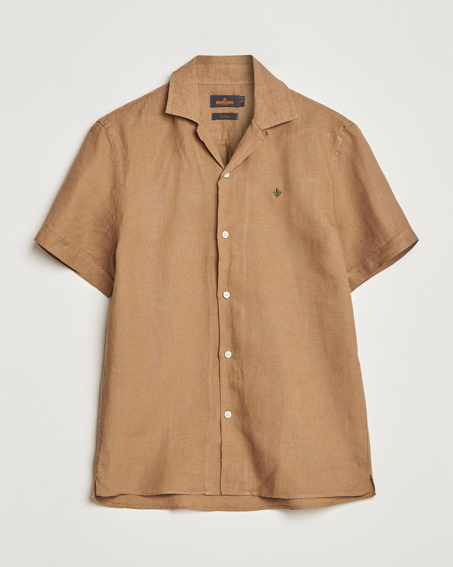 Mies | Kauluspaidat | Morris | Douglas Linen Short Sleeve Shirt Khaki Brown