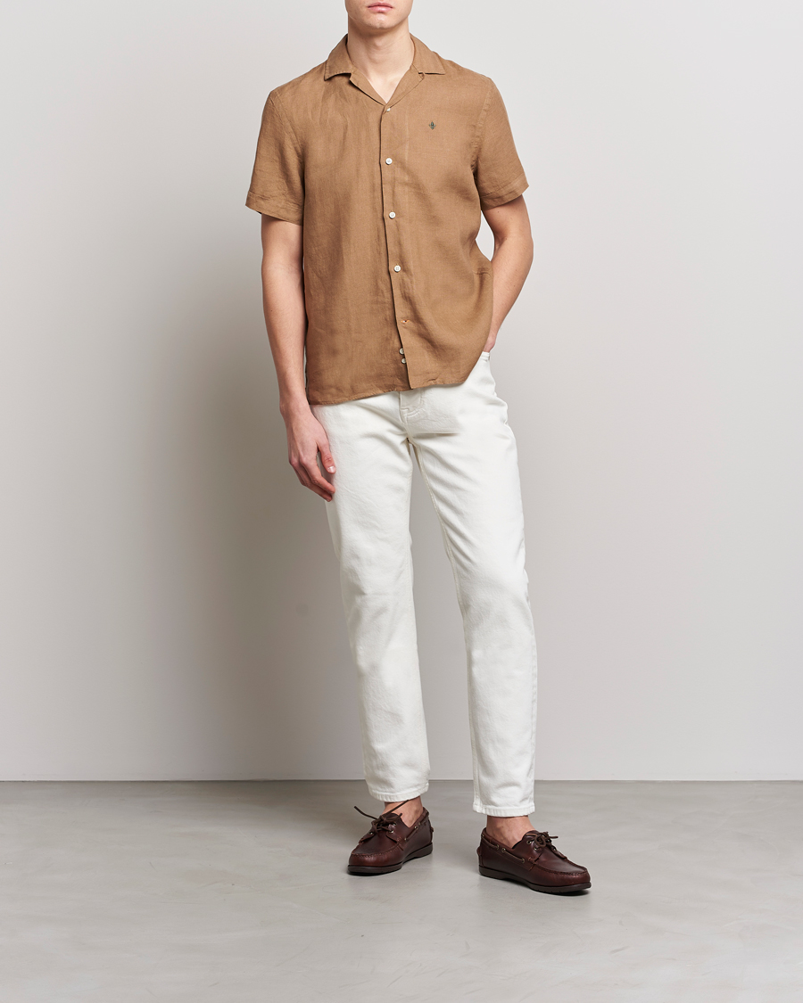 Mies | Kauluspaidat | Morris | Douglas Linen Short Sleeve Shirt Khaki Brown
