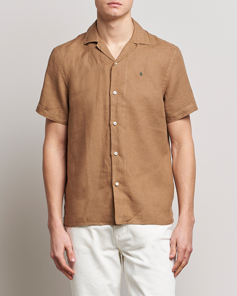 Mies | Lyhythihaiset kauluspaidat | Morris | Douglas Linen Short Sleeve Shirt Khaki Brown