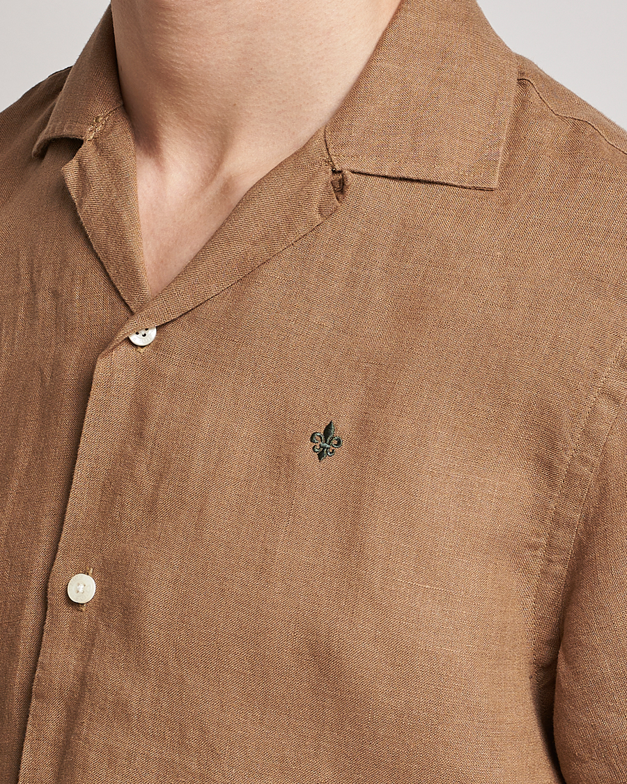 Mies | Kauluspaidat | Morris | Douglas Linen Short Sleeve Shirt Khaki Brown