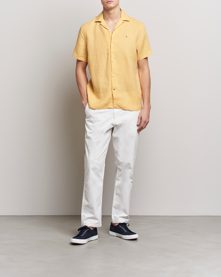 Mies | Kauluspaidat | Morris | Douglas Linen Short Sleeve Shirt Yellow