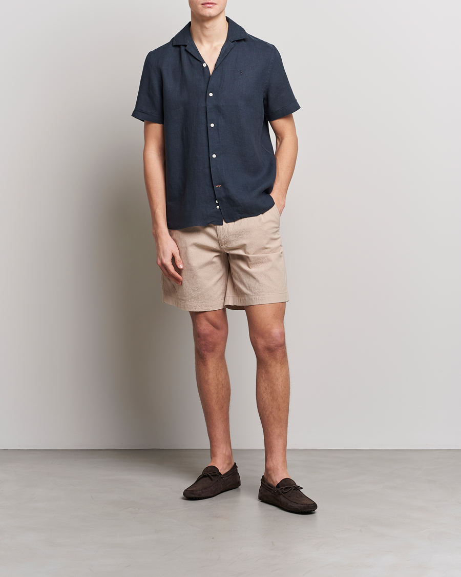 Mies | Kauluspaidat | Morris | Douglas Linen Short Sleeve Shirt Navy