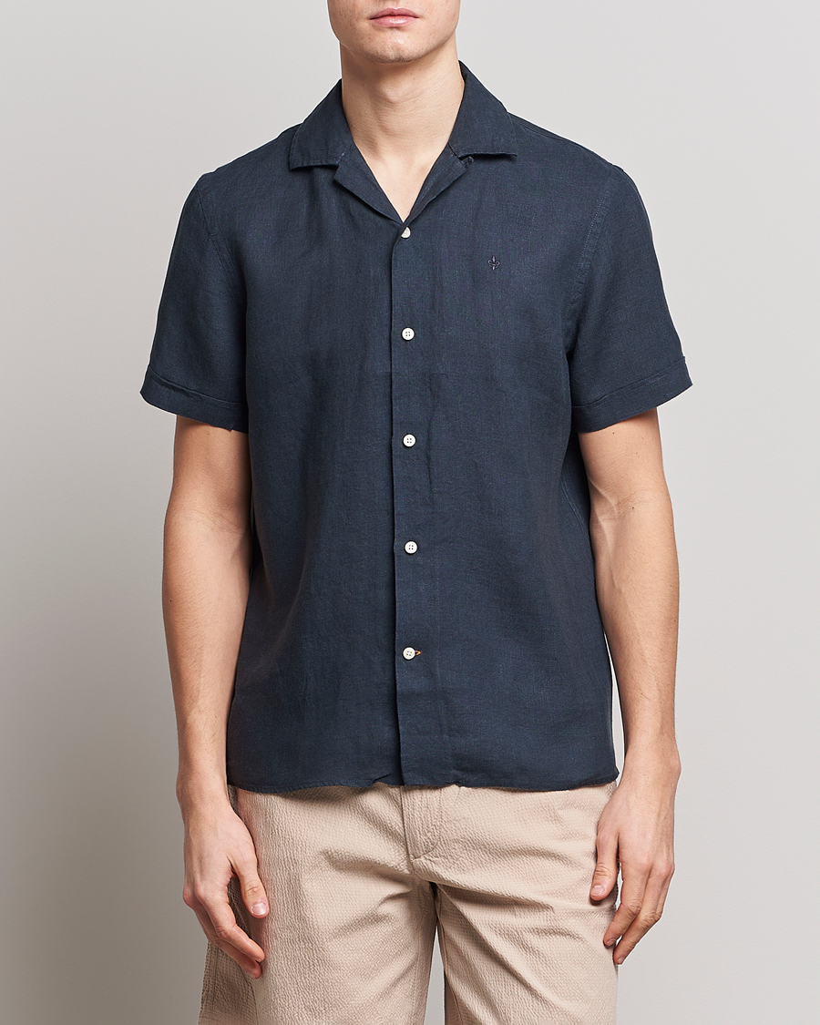 Mies | Kauluspaidat | Morris | Douglas Linen Short Sleeve Shirt Navy