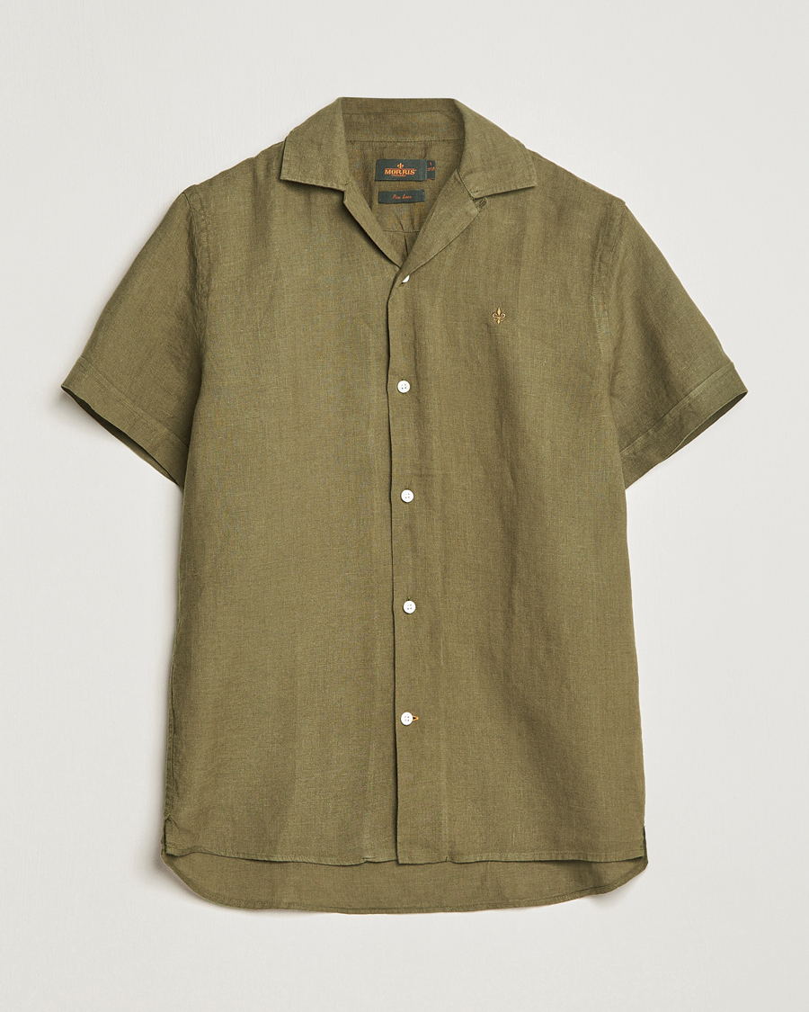 Mies | Kauluspaidat | Morris | Douglas Linen Short Sleeve Shirt Dark Green