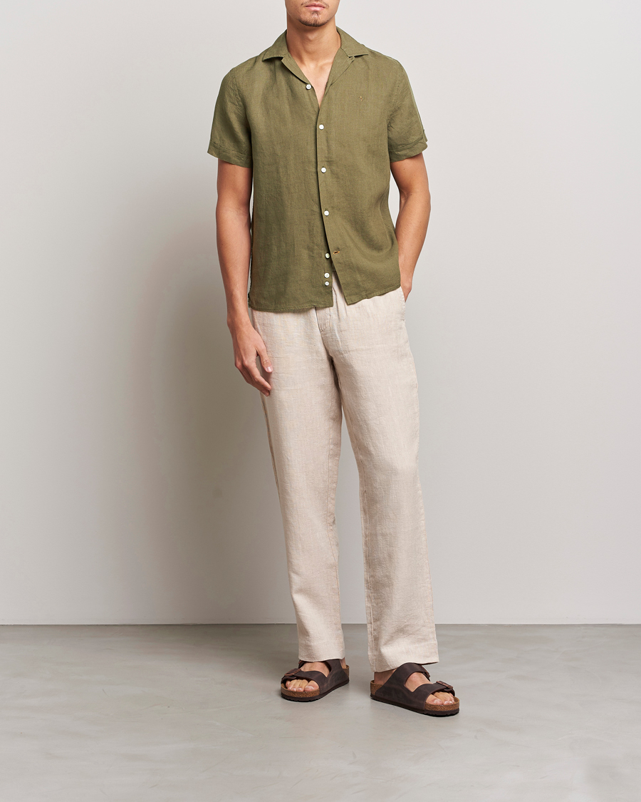 Mies | Kauluspaidat | Morris | Douglas Linen Short Sleeve Shirt Dark Green