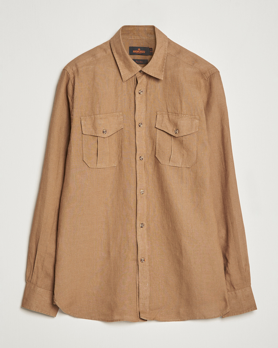 Mies | Kauluspaidat | Morris | Safari Linen Shirt Khaki Brown