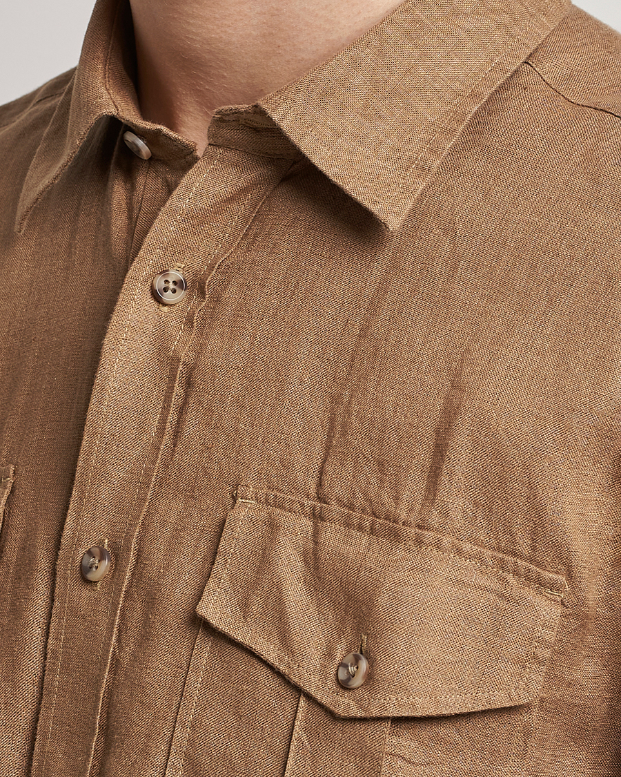 Mies | Kauluspaidat | Morris | Safari Linen Shirt Khaki Brown