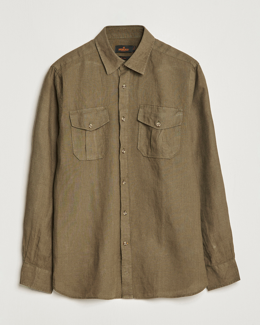 Mies | Kauluspaidat | Morris | Safari Linen Shirt Dark Green