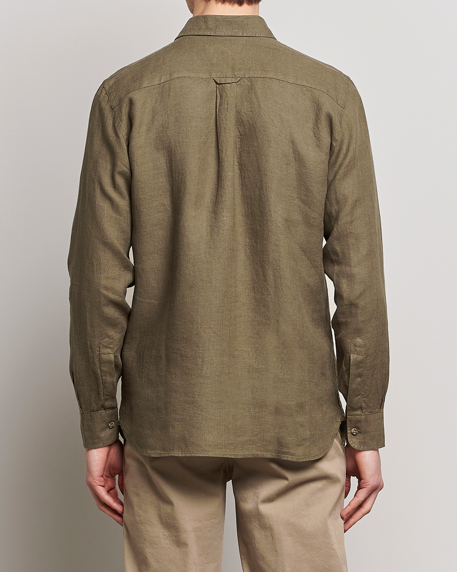 Mies | Kauluspaidat | Morris | Safari Linen Shirt Dark Green