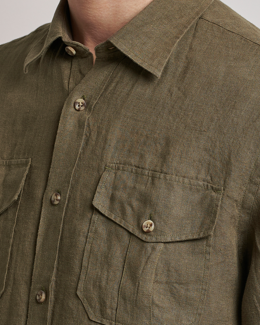 Mies | Kauluspaidat | Morris | Safari Linen Shirt Dark Green