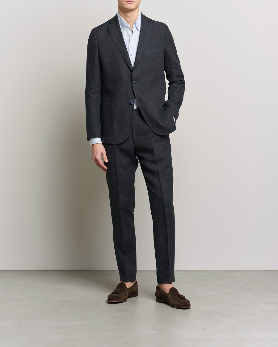 Mies | Housut | Morris | Bobby Linen Suit Trousers Navy