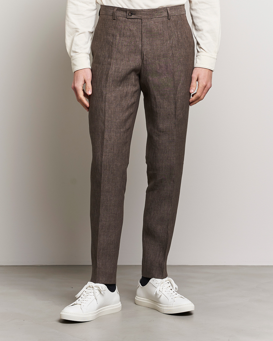 Mies | Pellavahousut | Morris | Bobby Linen Suit Trousers Brown