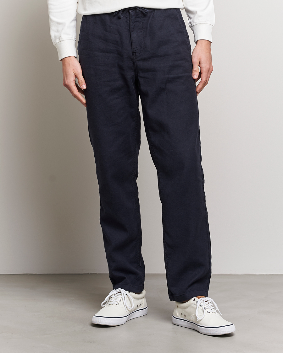 Mies |  | Morris | Fenix Linen Drawstring Trousers Navy