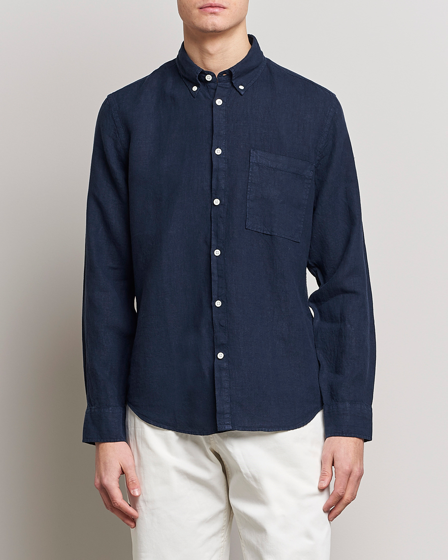 Mies | Pellavapaidat | NN07 | Arne Linen Shirt Navy Blue