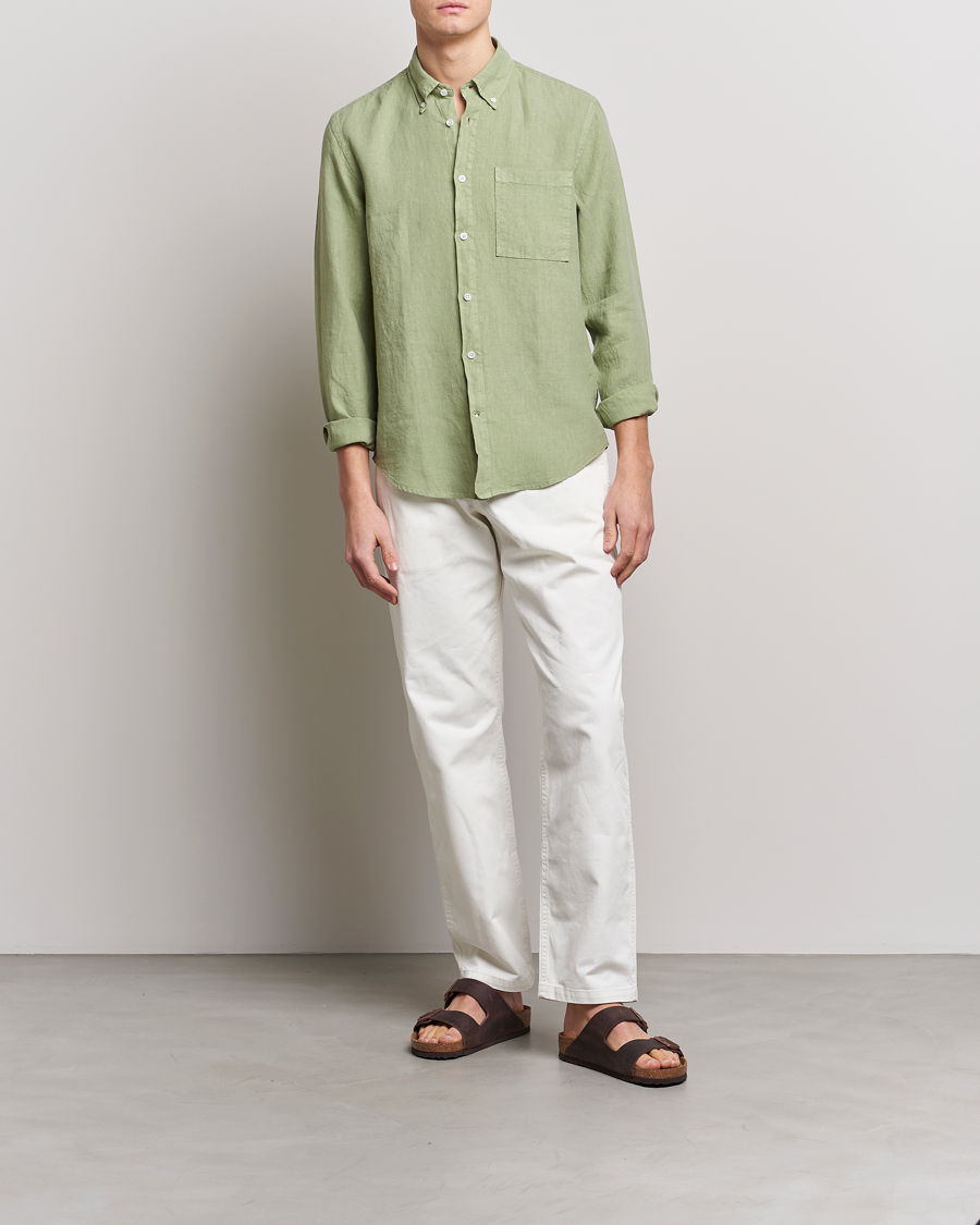 Mies | Kauluspaidat | NN07 | Arne Linen Shirt Pale Green