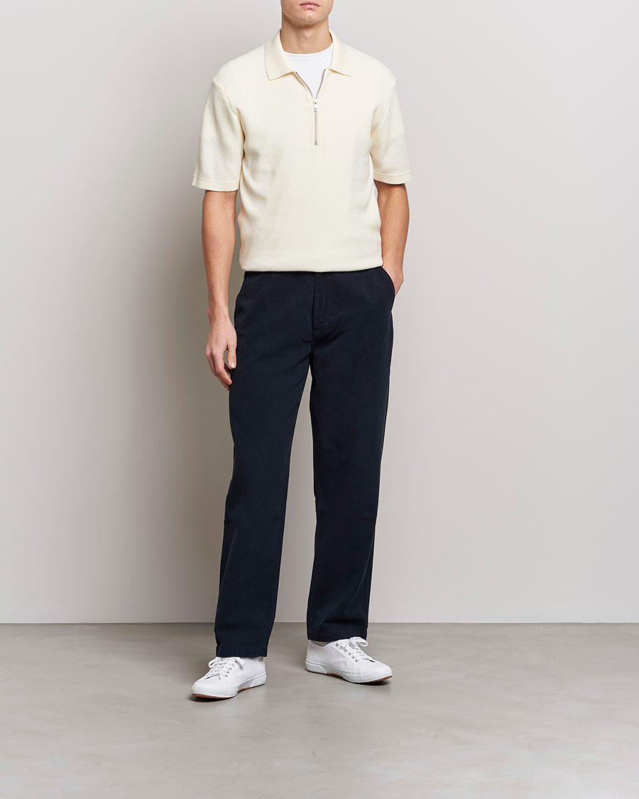 Mies | Pikeet | NN07 | Hansie Structured Zip Polo Ecru