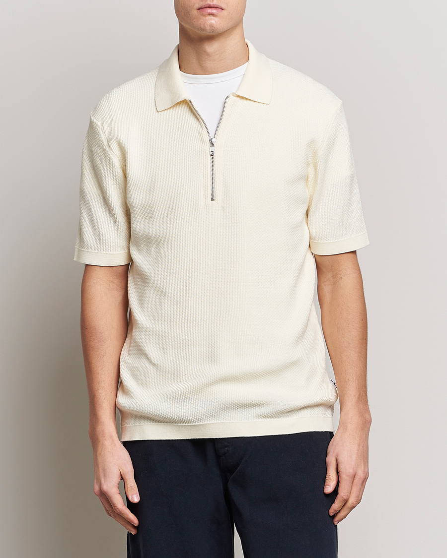 Mies | Pikeet | NN07 | Hansie Structured Zip Polo Ecru
