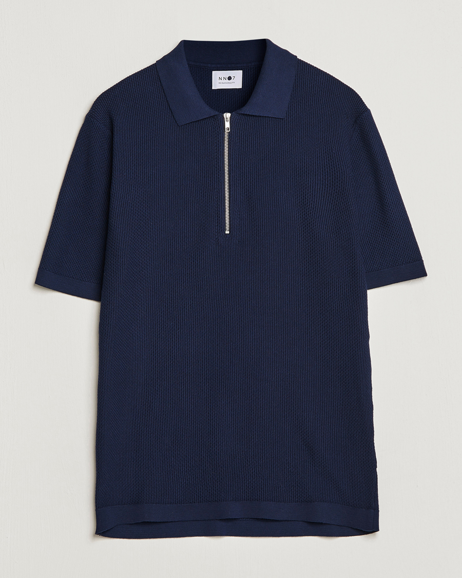 Mies | Pikeet | NN07 | Hansie Structured Zip Polo Navy Blue