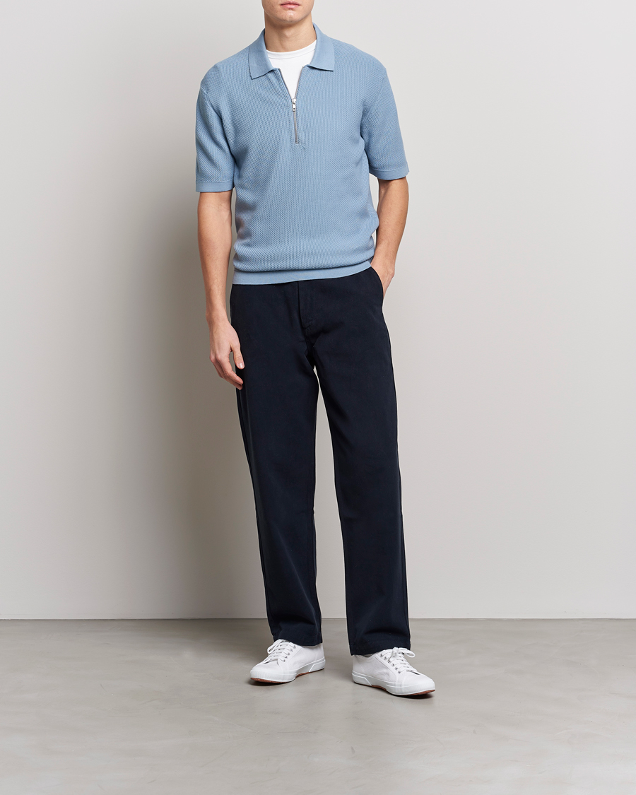 Mies | Pikeet | NN07 | Hansie Structured Zip Polo Ashley Blue