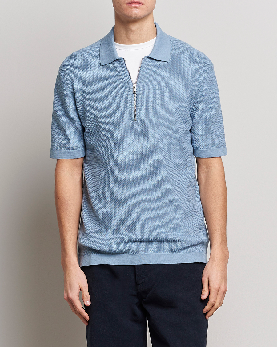 Mies | Pikeet | NN07 | Hansie Structured Zip Polo Ashley Blue