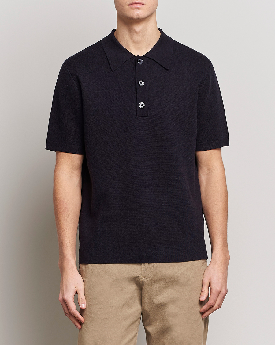 Mies | Pikeet | NN07 | Harald Knitted Polo Navy Blue