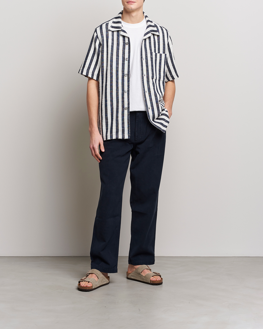 Mies | Kauluspaidat | NN07 | Julio Striped Short Sleeve Shirt Navy/White