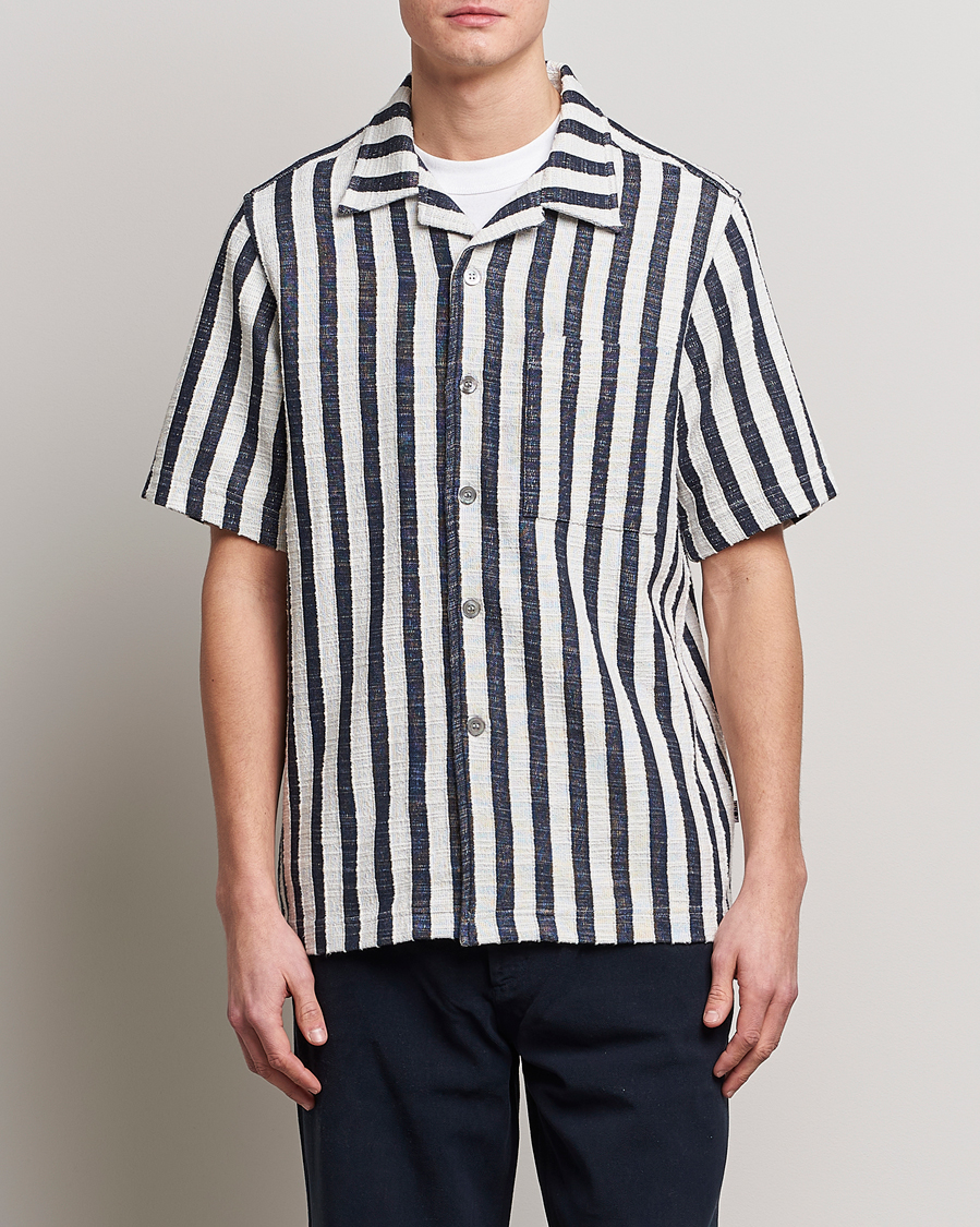 Mies | Kauluspaidat | NN07 | Julio Striped Short Sleeve Shirt Navy/White