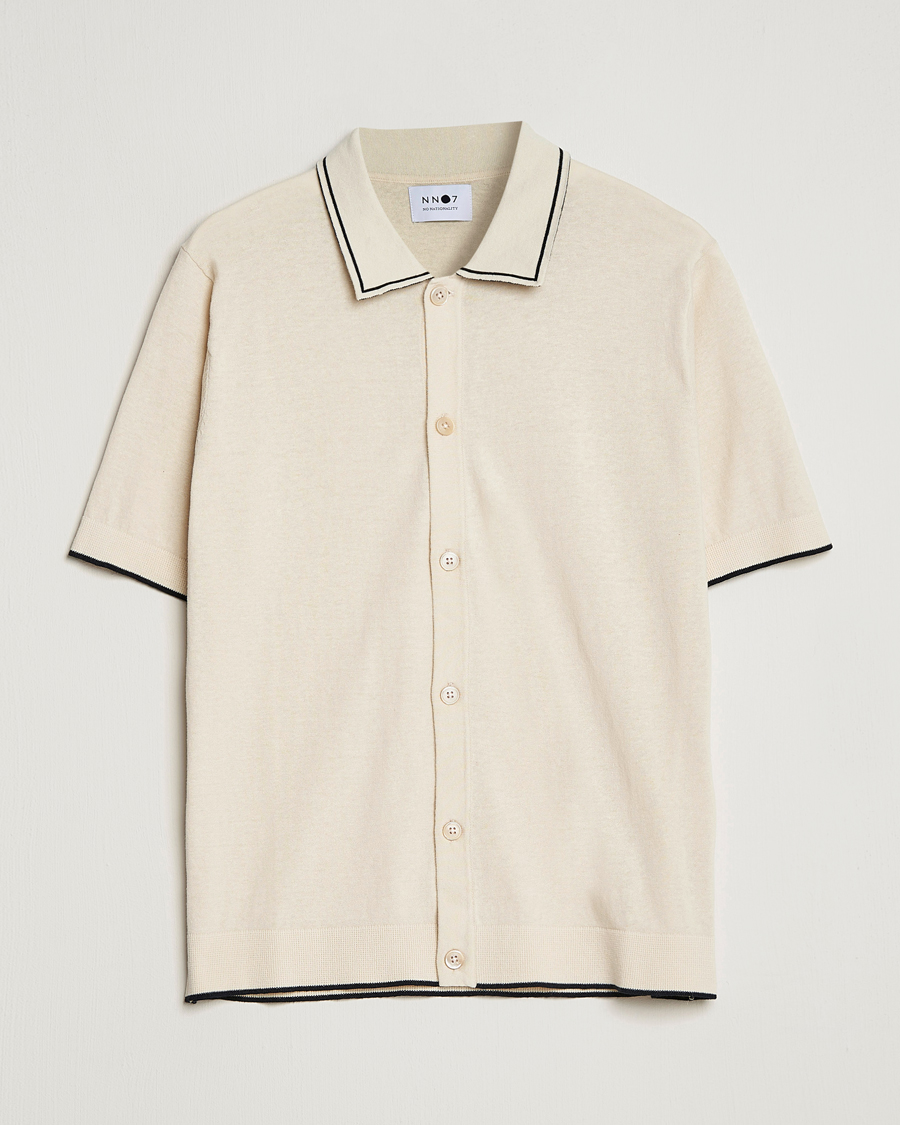 Mies | Kauluspaidat | NN07 | Nolan Knitted Short Sleeve Shirt Ecru