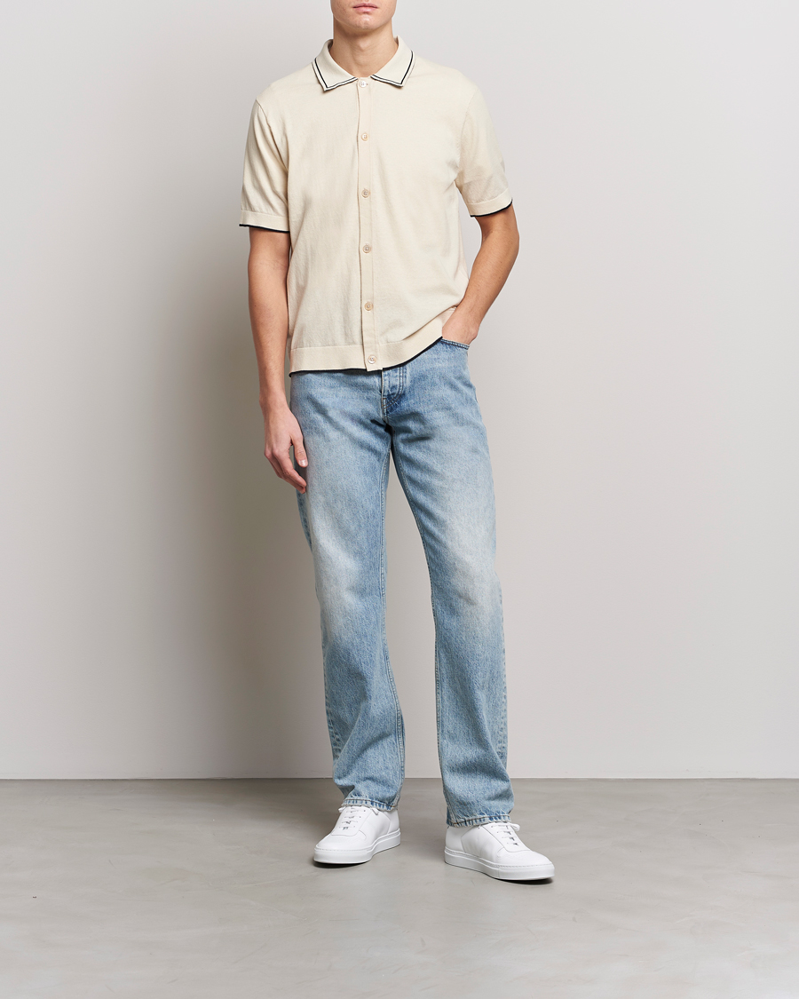 Mies | Kauluspaidat | NN07 | Nolan Knitted Short Sleeve Shirt Ecru