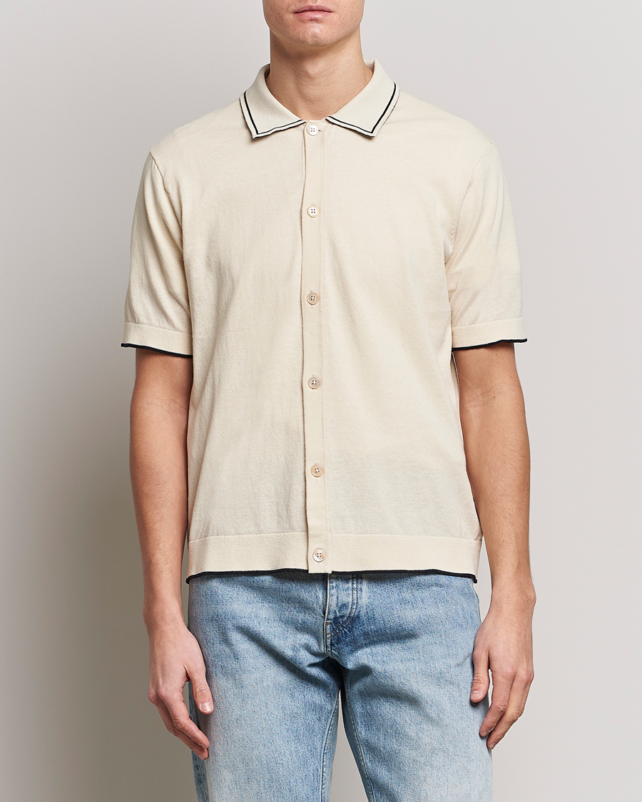 Mies |  | NN07 | Nolan Knitted Short Sleeve Shirt Ecru